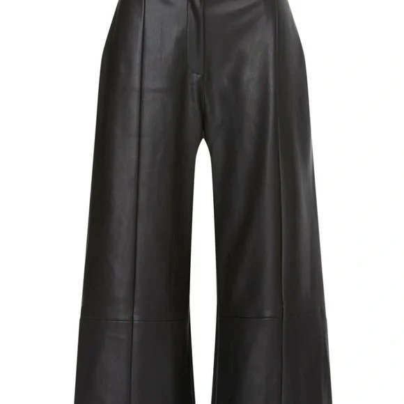 Jason Wu Collection Black Faux Leather Wide Leg Cropped Pants Size 6 - Picture 3 of 7